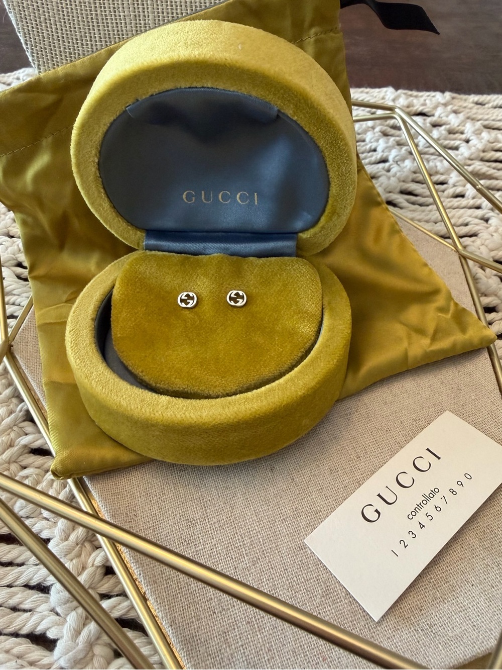 Gucci 18k White Gold Interlocking G Stud Earrings -  New in Box